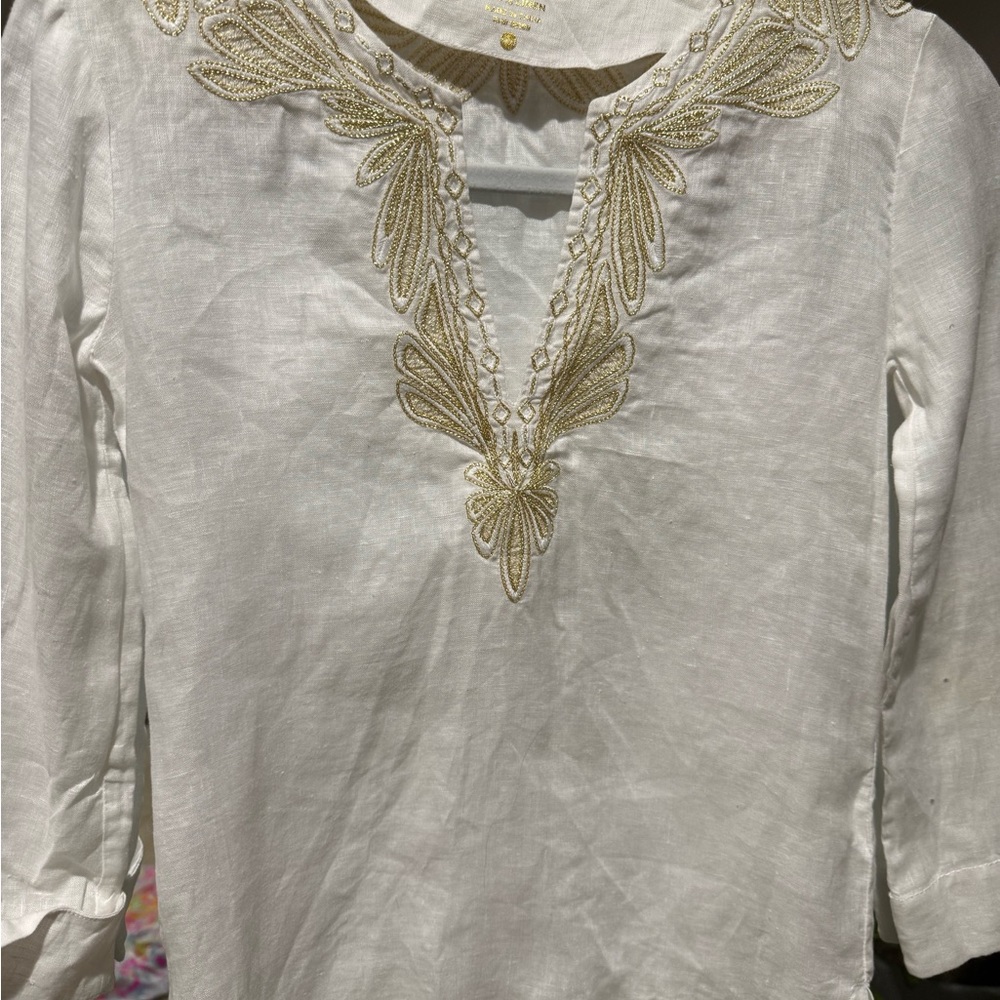 Lilly Pulitzer White Blouse with Gold Embroidery